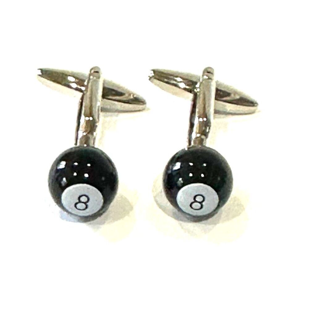 Pool 8-Ball Cufflinks — Black & White Enamel — Silver